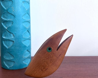 Jacob Hermann Mid Century Modern Vintage Signed Teak Bird Sculpture