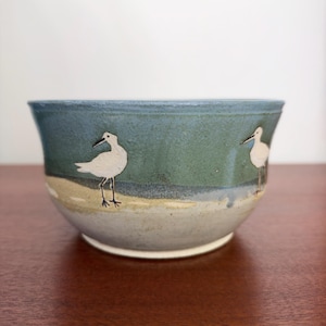 Jean Higgins Signed Glen Elm Studio Art Pottery Bowl Coastal Shore Birds Motif