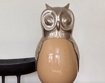 Brass and Ceramic Owl Vintage Art Sculpture