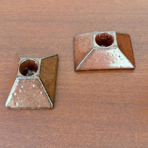 Vintage Maine Kiln Works Ceramic Candle Holders, Mid Century Modern Pyramid Taper Pair