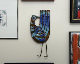 Vintage Artisan House Signed Curtis Jere Enamel Peacock Wall Sculpture