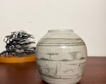 Antique Chinese Ginger Jar Late Ming Dynasty Painted Stoneware Clay Ovoid Folk Art Pot
