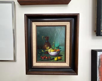 Salvatore Langella - Framed Italian 20th Century Oil Fruit Bowl Cherries Still Life