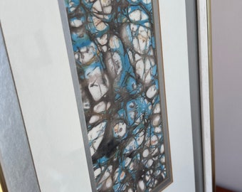 Quadro con batik su seta incorniciato di Richard F. Long, decorazione da parete.