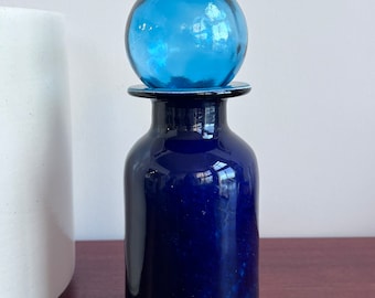 Vaso/decanter in vetro artistico blu vintage Raymor con tappo
