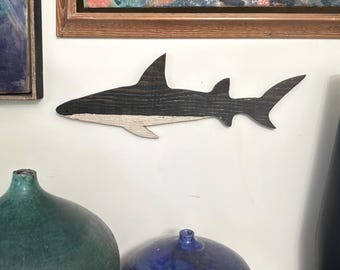 Vintage Wooden Shark Wall Art - Authentic Mid Century Maritime Folk Art, Primitive Hand Carved Wood Shark Sign, Coastal Beach House Decor
