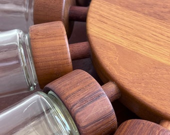 Digsmed Denmark Teak Spinning Wall Spice Rack 16 Jar