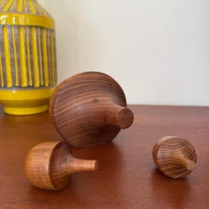 Vintage Carved Teak Wood Hedgehog Set