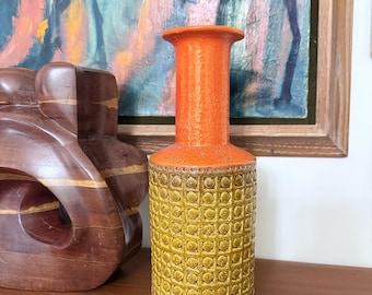 Modernist Raymor Vintage Bitossi Aldo Londi Geometric Orange and Yellow Pottery Vase