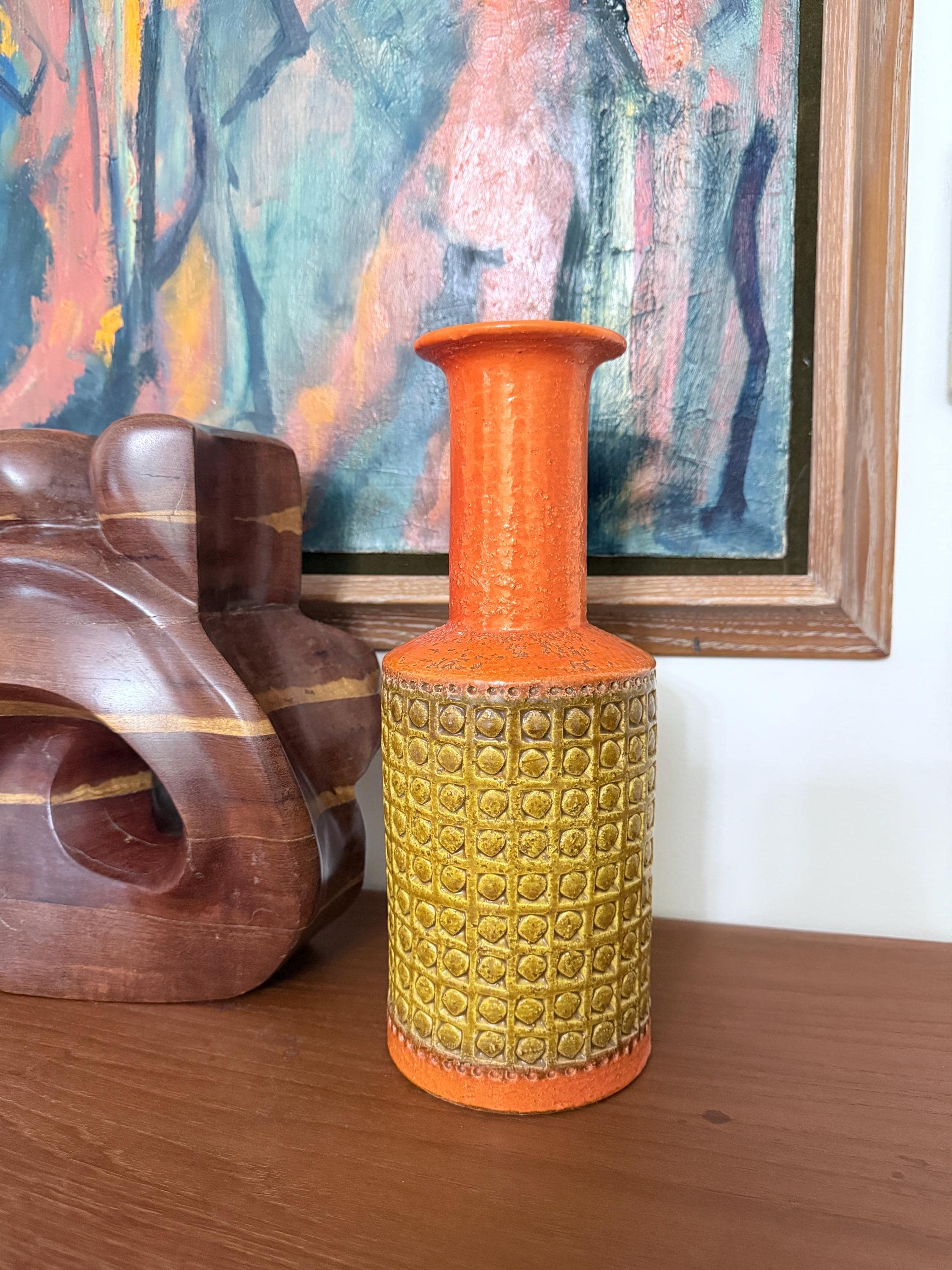 Modernist Raymor Vintage Bitossi Aldo Londi Geometric Orange and