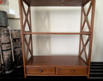 Vintage Chippendale Lewis Butler Mahogany Three Tier Wall / Tabletop Shelf with Storage Drawers