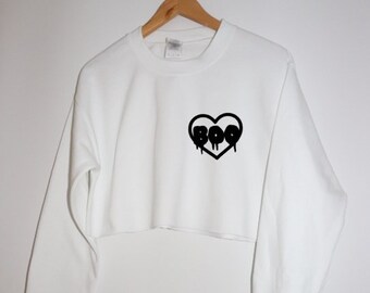 BOO heart S-L crop cropped sweatshirt unisex black white Halloween party costume drippy font
