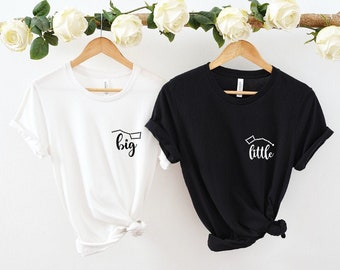 Gran pequeña osadía unisex top XS-XL crew-neck camiseta blanco negro hermanas hermandades se apresuran a revelar día lil gbig celestial