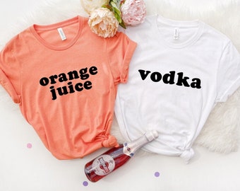 jugo de naranja y vodka cursive unisex top - XS-XL crew-neck matching shirts tee best friends couple Halloween party costume duo