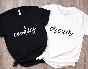 GALLETAS y crema cursiva unisex top - XS-XL crew-neck camisas a juego camiseta pareja pareja disfraz de fiesta de Halloween