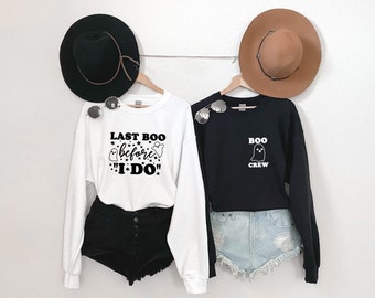 último BOO antes de hacer © S-XL sudadera unisex negro blanco fantasma Halloween fiesta despedida de soltera boda tripulación