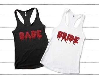 glitter drip bride babe © bridal party womens tank top - XS-XXL black white Halloween bachelorette