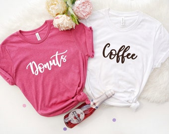 donuts y café unisex top - xs-xl crew-neck camisas a juego camiseta pareja pareja de disfraces de fiesta de Halloween dúo bff