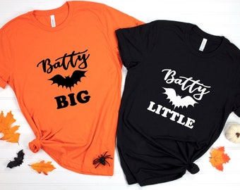 batty big little © unisex top - XS-XL crew-neck tee sorority sisters reveal day rush Halloween party