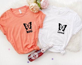 mariposa grande pequeño minimalista © unisex top XS-XL crew-neck tee negro naranja fiesta sororidad hermanas rush revelar día lil gbig