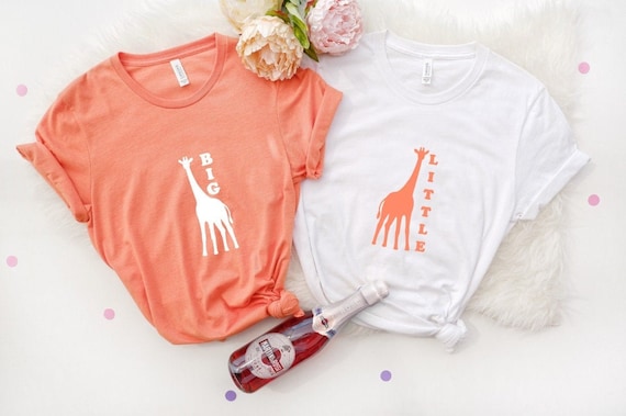 giraffe big little © unisex top - XS-XL  crew-neck tee sorority sisters reveal rush orange white