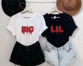 rojo glitter goteo grande lil © unisex top XS-XL crew-neck tee negro fiesta de Halloween sororidad hermanas rush revelar día pequeño gbig