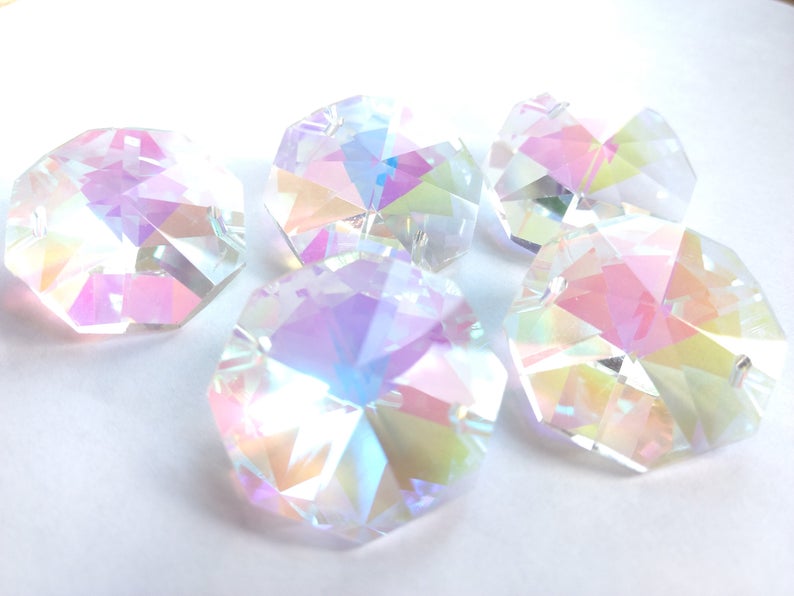 50 Iridescent Peach AB Chandelier Crystal Beads Octagon Prisms Octagons