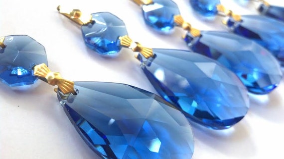 5 Light Blue 38mm Teardrop Chandelier Crystals Prisms Cornflower Suncatchers 