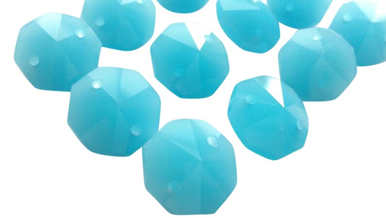 100 Opaline Aqua 14mm Octagon Chandelier Crystals Beads Shabby Chic Opaque