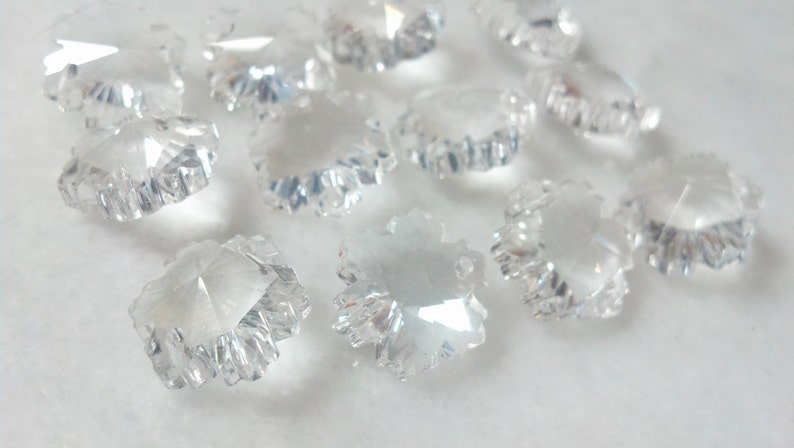 12 Clear Snowflake Chandelier Crystals Two Hole Glass Beads Image 0