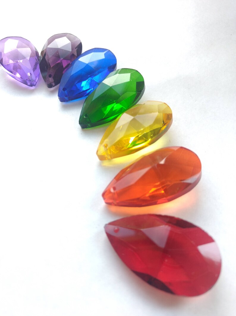 7 Assorted Rainbow Color 38mm Teardrop Chandelier Crystals Prisms Pendants