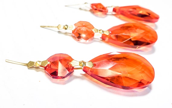 5 Red Smooth Teardrop Chandelier Crystals Jewelry Supplies
