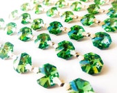 One Yard Metallic Spring Green Chandelier Crystal Garland, Foiled Lime Green Prisms