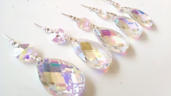 5 Metallic Fuchsia Pink 18mm Heart Chandelier Crystals Prisms Shabby Chic