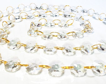 35 vintage Clear Glass Prism garland strand Lamp Chandelier sconce Part brass