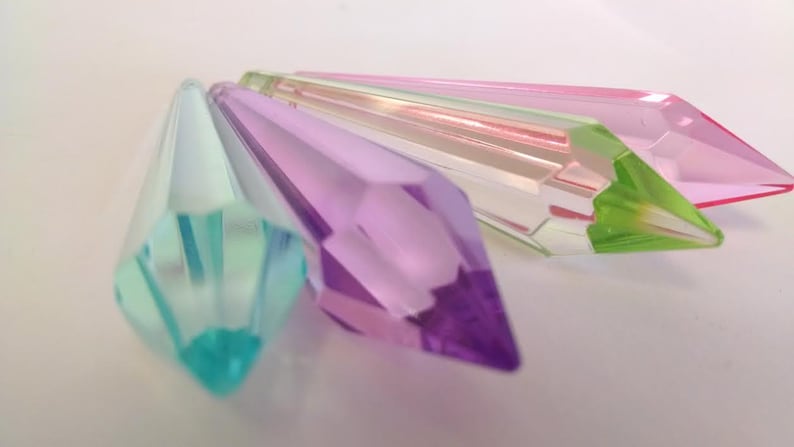 4 Pink Aqua Lilac Spring Green Icicle Chandelier Crystal Prisms 80mm