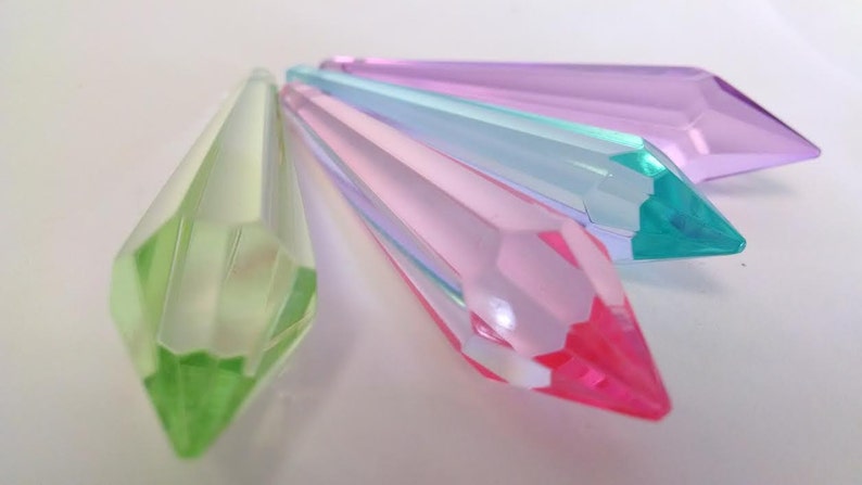 4 Pink Aqua Lilac Spring Green Icicle Chandelier Crystal Prisms 80mm