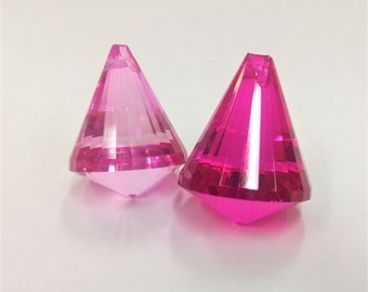 2pc Set Diamond Cut Ball Chandelier Crystals, 38mm Fuchsia and Light Pink