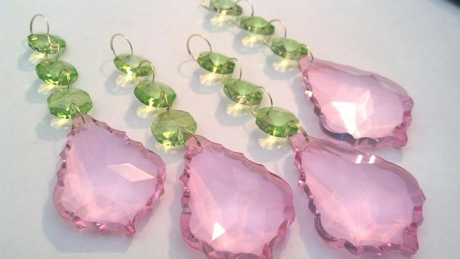 5 Pink And Spring Green French Cut Chandelier Crystals 5 Pink And Spring Green French Cut, Pink Green Chandelier Crystals