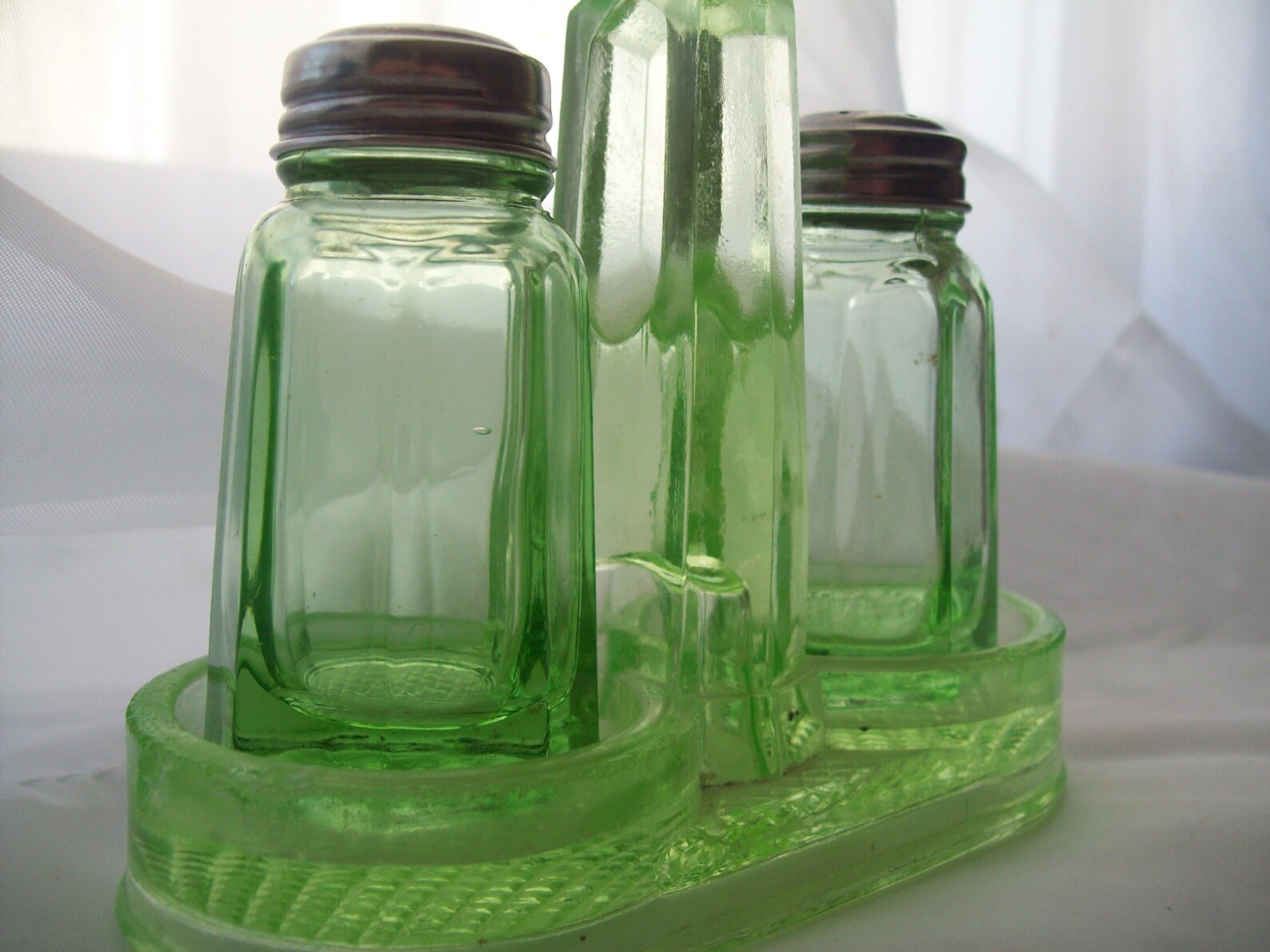 Vintage Green Depression Glass Salt and Pepper Shakers with Etsy