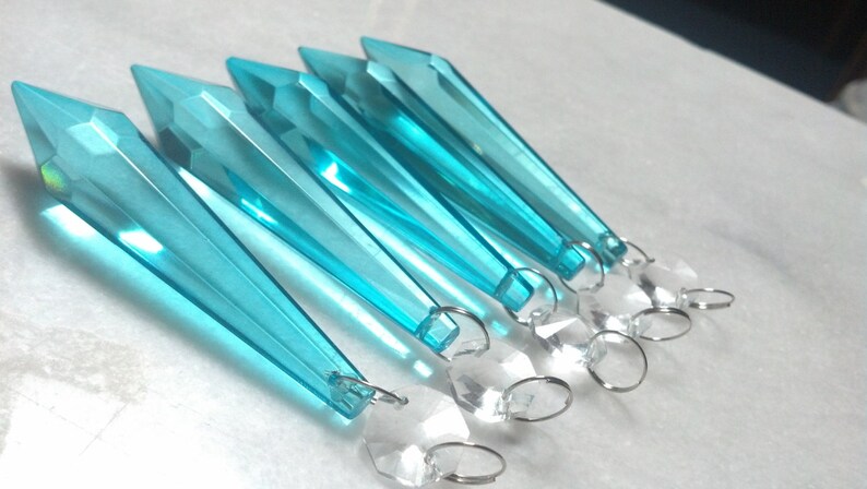 5 Light Aqua 80mm Icicle Chandelier Crystals