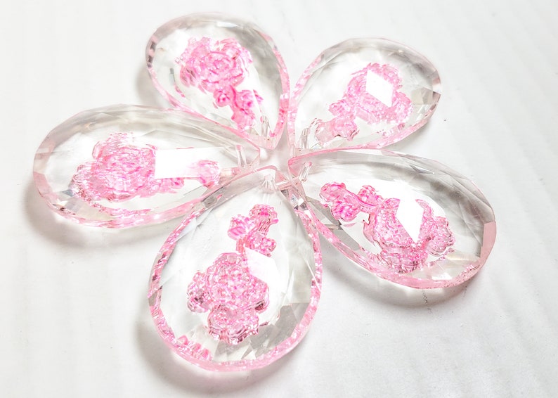 5 Pink 50mm Teardrop Chandelier Crystals Prisms Pendants Shabby Chic 