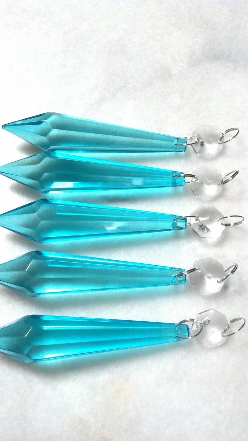5 Light Aqua 80mm Icicle Chandelier Crystals