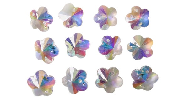 50 AB Iridescent 14mm Plum Blossom Flower Chandelier Crystals 2 Hole Beads
