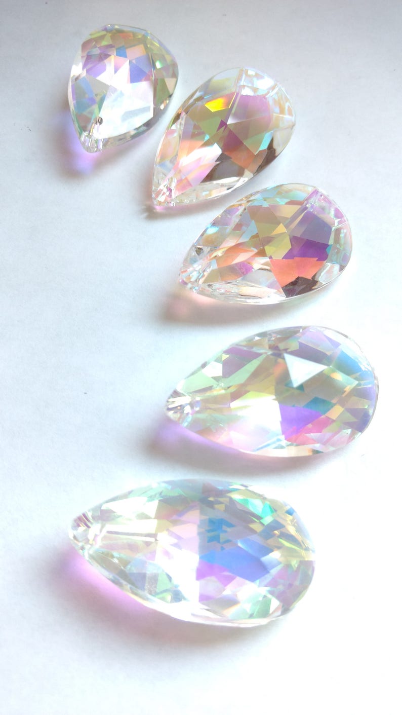 5 Iridescent Lead Crystal Teardrops 50mm Chandelier Prisms AB Etsy