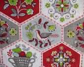 1 yd Feed Sack Fabric Barn Red, Apple Green, Gray, White, Fruit Basket, Farm House, Medallion, Flowers, 42 quot x 36 quot W