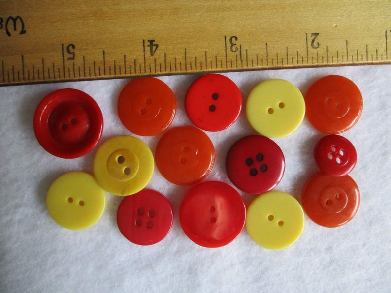 14 Red and Yellow Old Plastic Buttons House Dress Buttons,