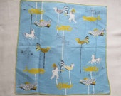 Weathervanes, Pat Prichard Signed, Designer, Hankie, Birds, Whales, Cupid, Horse, Angel, Sky Blue, Mustard, Black White Hanky