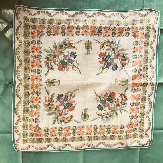 Vintage Handkerchief Thanksgiving Pumpkins Stalks Corn Etsy