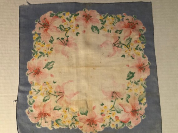 Vintage handkerchief Cotton Fabric in Pastels. Bl… - image 7
